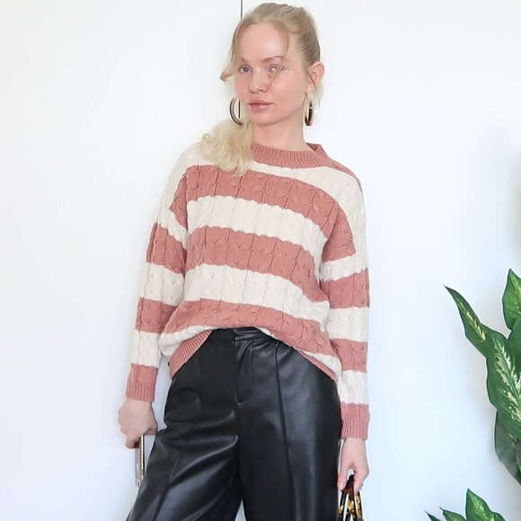 Mango Peach & White Cable Knit Chunky Sweater - Picture 8 of 13